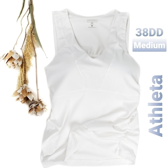 ATHLETA White Exercise Rouged Side Top Sz M 38DD - Picture 1 of 15